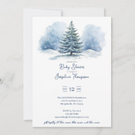 Evergreen Baby Shower med Snö täckt av vattenfärg Inbjudningar