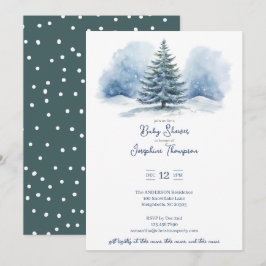Evergreen Baby Shower med Snö täckt av vattenfärg Inbjudningar