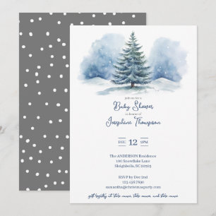Evergreen Baby Shower med Snö täckt av vattenfärg Inbjudningar