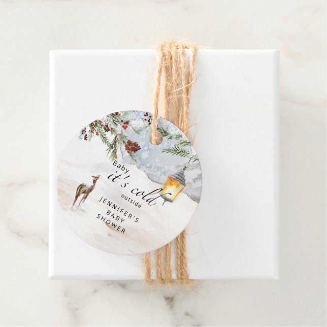 Evergreen Baby sitt kall utanför babyduschen Gåvor Etiketter (På plats)