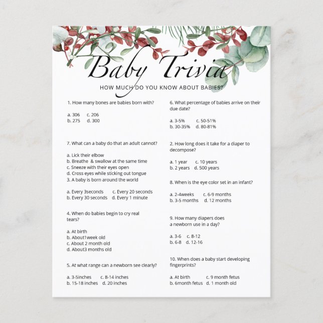 Evergreen Baby Trivia Baby Shower Game (Framsida)