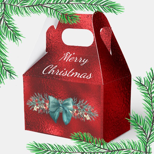 Evergreen, Berries, Grönt Bow Red Faux Foil Presentaskar (Skapare uppladdad)