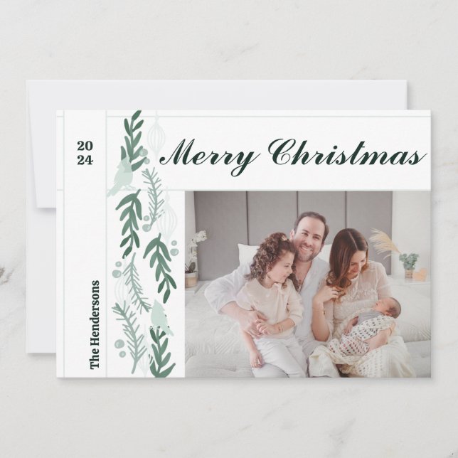 Evergreen Berry Garland Modern One Photo jul Julkort (Framsida)
