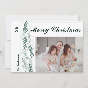 Evergreen Berry Garland Modern One Photo jul Julkort