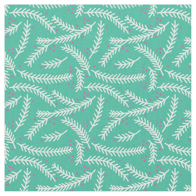 Evergreen Berry Patterned Fabric (Emerald) Tyg (Närbild)