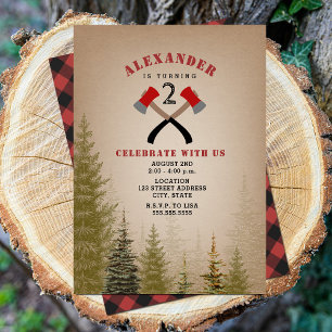 Evergreen Buffalo Play Ax Lumberjack Birthday Inbjudningar