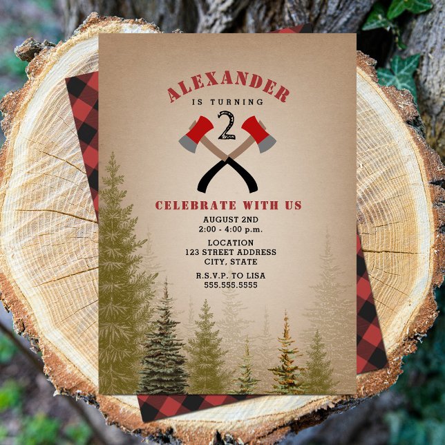 Evergreen Buffalo Play Ax Lumberjack Birthday Inbjudningar (Skapare uppladdad)