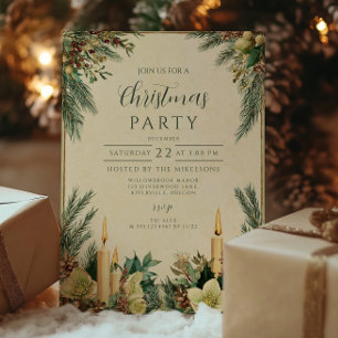 Evergreen Candlelight jul Party Inbjudningar