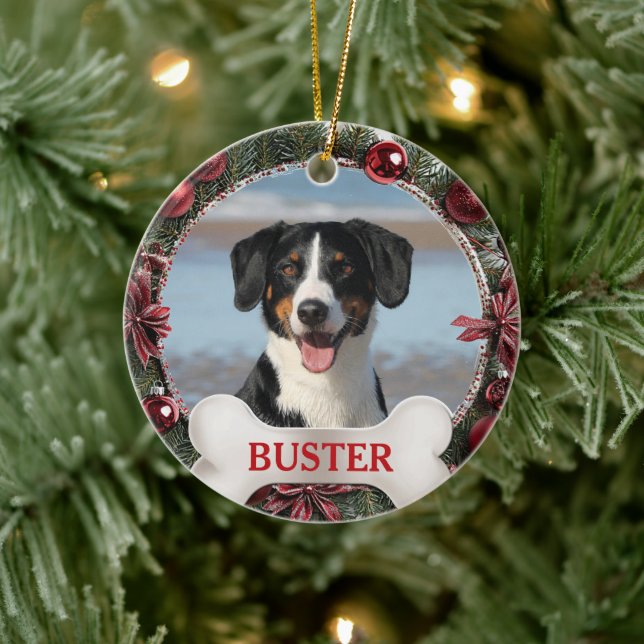 Evergreen Christmas Wreath Dog Photo Tree Ornament (Träd)