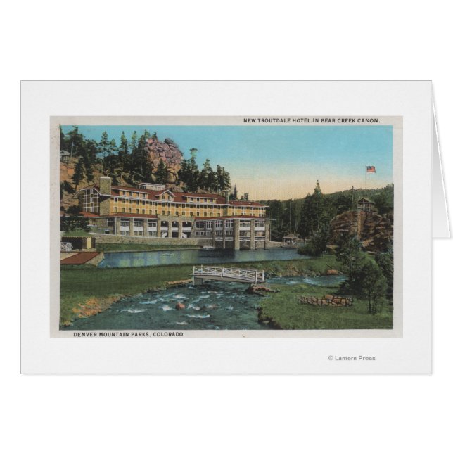 Evergreen, CO - Troutdale Hotel, Bear Bäck Hälsningskort (Framsidan Horizontal)