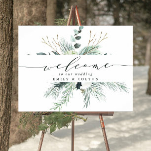 Evergreen & Cotton Flower Bouquet Bröllop Välkomme Poster