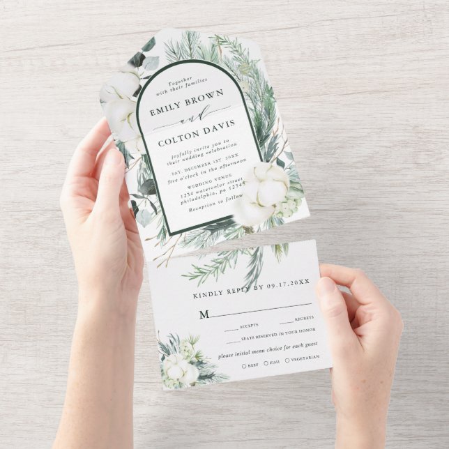 Evergreen & Cotton Flowers Arch Bröllop (Tearaway)