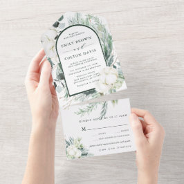 Evergreen & Cotton Flowers Arch Bröllop
