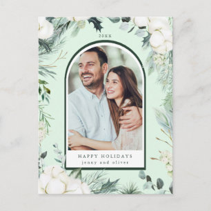 Evergreen & Cotton Flowers Arch Photo Helgdag Mint Vykort