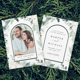 Evergreen & Cotton Flowers Arch Photo Spara Dat Datumet