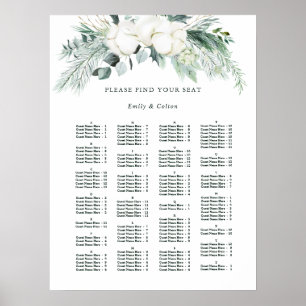 Evergreen & Cotton Flowers Bröllop Sittdiagram Poster