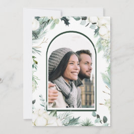 Evergreen & Cotton Flowers Elegant bröllop Photo Inbjudningar