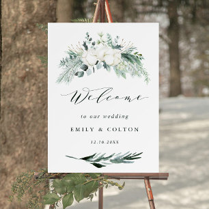 Evergreen & Cotton Flowers Elegant bröllop Välkomm Poster