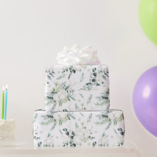 Evergreen & Cotton Flowers Elegant Presentpapper