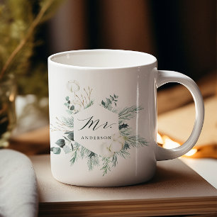 Evergreen & Cotton Flowers Mr Personlig Kaffemugg