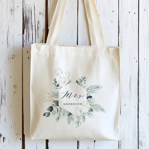 Evergreen & Cotton Flowers Mrs Personlig Tygkasse