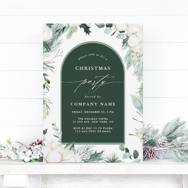 Evergreen & Cotton Flowers Vinter Jul Party Inbjudningar (Skapare uppladdad)