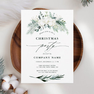 Evergreen & Cotton Flowers Vinter Jul Party Inbjudningar