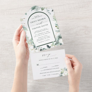 Evergreen & Cotton Flowers Watercolor Bröllop