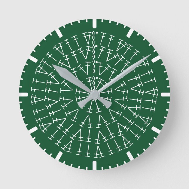 Evergreen Crochet Chart Background Round Clock Rund Klocka (Framsida)