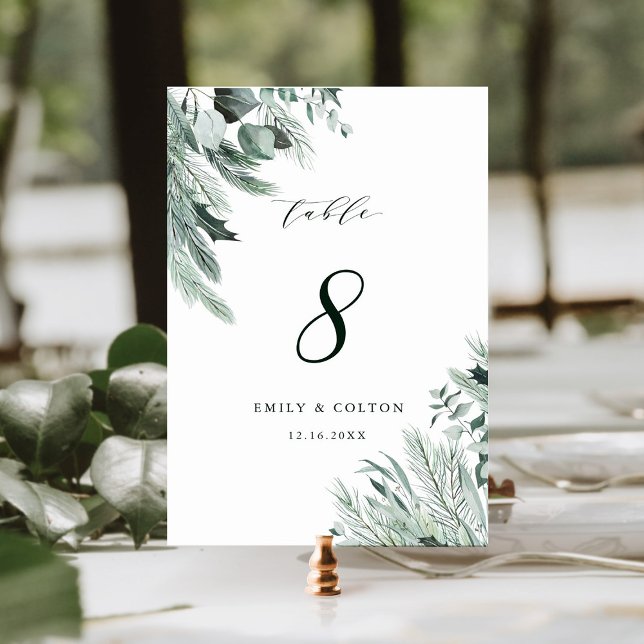 Evergreen Elegant Watercolor Bröllop Bordsnummer (Skapare uppladdad)