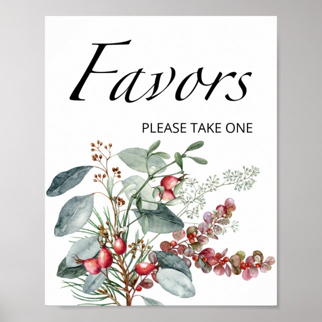 Evergreen favors-tecken. Vinterbabyduschfavörer Poster (Framsidan)