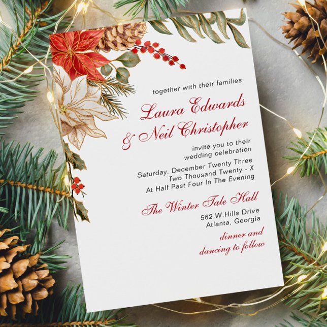 Evergreen Flowers Winter Wedding Inbjudningar (Skapare uppladdad)