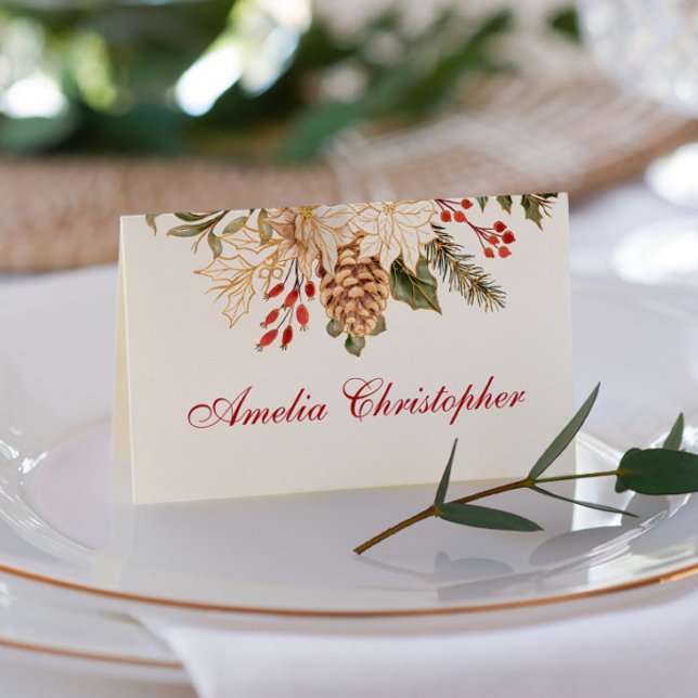 Evergreen Flowers Winter Wedding Placeringskort (Skapare uppladdad)