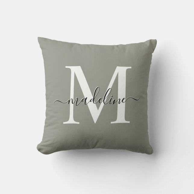 Evergreen Fog Elegant Script Monogram Kudde (Framsida)