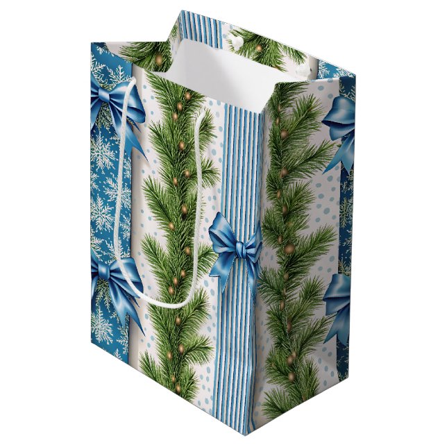EVERGREEN GARLAND BLUE HOLIDAYS BOWS & STRIPES (Framsidan Vinklad)