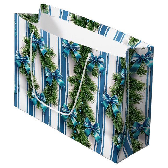EVERGREEN GARLAND BLUE HOLIDAYS BOWS & STRIPES (Framsidan Vinklad)