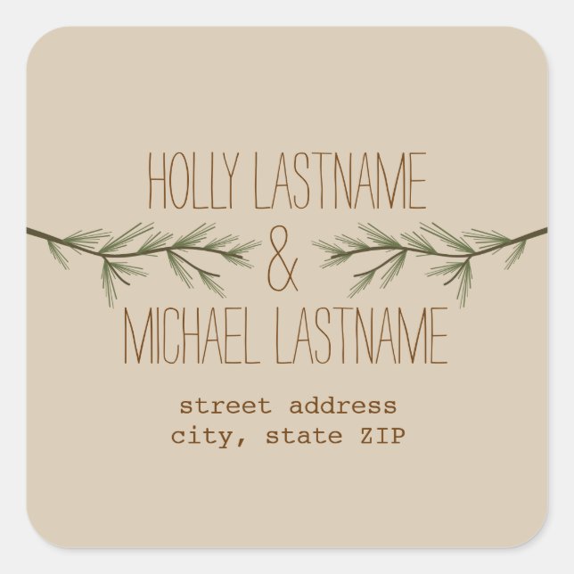 Evergreen Grenar Adress Sticker Fyrkantigt Klistermärke (Framsida)