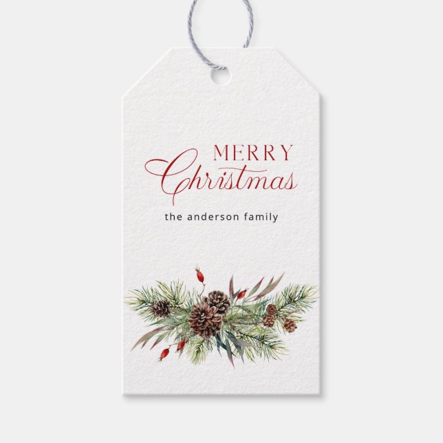 Evergreen Grenar Gräs Cones God jul Presentetikett (Framsidan)