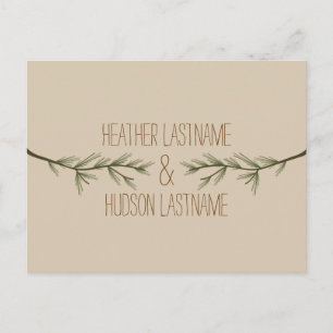 Evergreen Grenar Rustic Save Date Meddelande Vykort