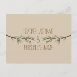 Evergreen Grenar Rustic Save Date Meddelande Vykort