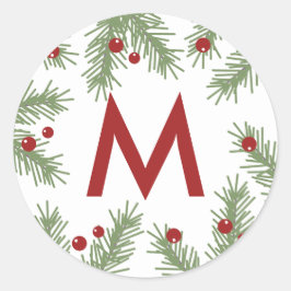 Evergreen Hälsning - Monogrammed Sticker Runt Klistermärke