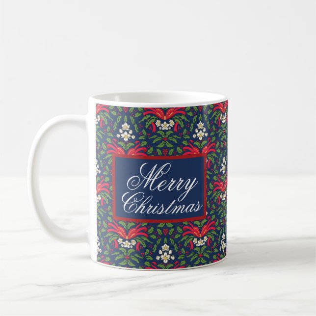 EVERGREEN HOLLY SCALET BERRIES TIES MED RED BOW KAFFEMUGG (Vänster)
