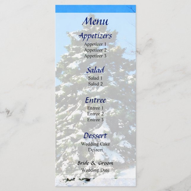 Evergreen in Winter Wedding Menu Meny (Framsida)