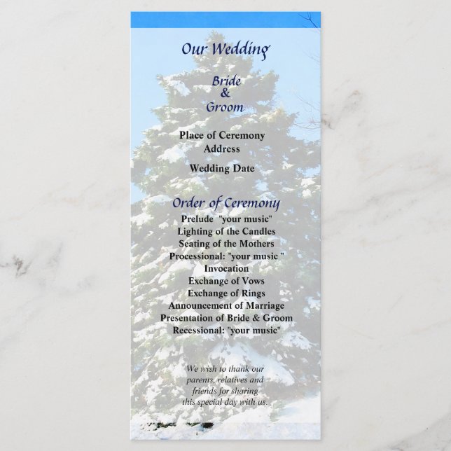 Evergreen in Winter Wedding Program (Framsida)