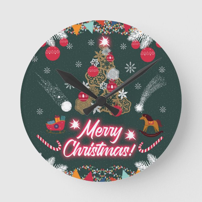 Evergreen Joy från jul Rund Klocka (Framsida)