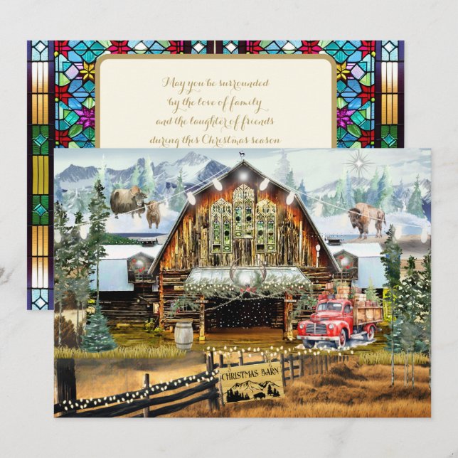 Evergreen jul Barn Helgdag Flat Card 5" x 7" Julkort (Fram/baksida)