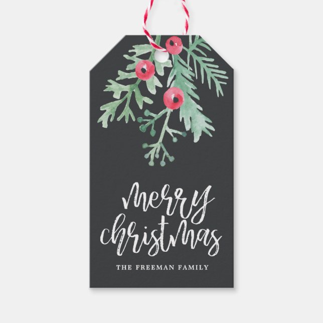 Evergreen jul Helgdag Gift Märkre Slate Presentetikett (Framsidan)