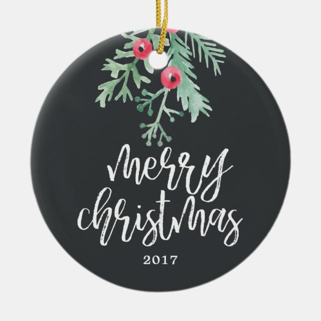 Evergreen jul-Helgdag Photo Ornament Slate (Framsidan)