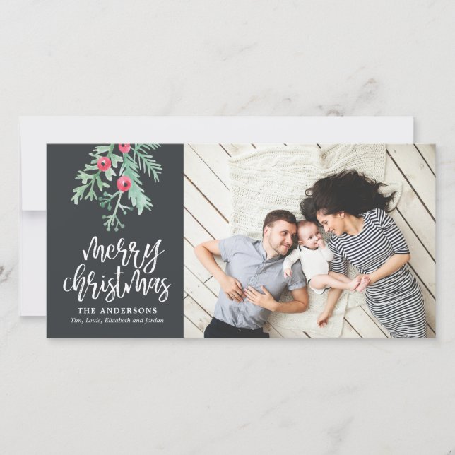 Evergreen jul Helgdag Photo Slate Julkort (Framsida)