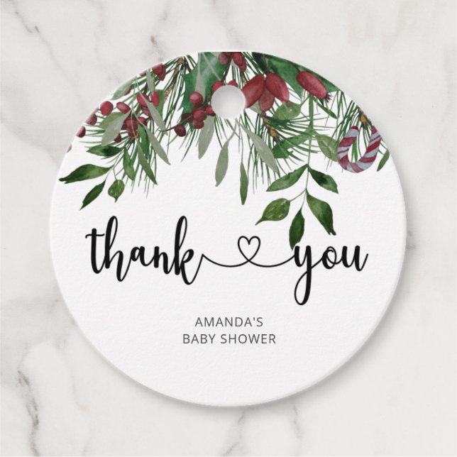 Evergreen jul Tack Gåvor Etiketter (Framsida)